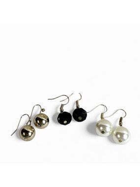 Gold Tone Faux Pearl Black Bead Dangle Earrings Lot